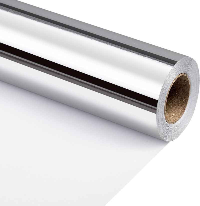Merture 30 In X 32.8 Ft (81.7 sq.ft.) Wrapping Paper Roll - Jumbo Roll, Solid Color Metallic Silver Gift Wrap for Wedding, Birthday, Christmas, New Year Celebration, Valentines Day - Image 1